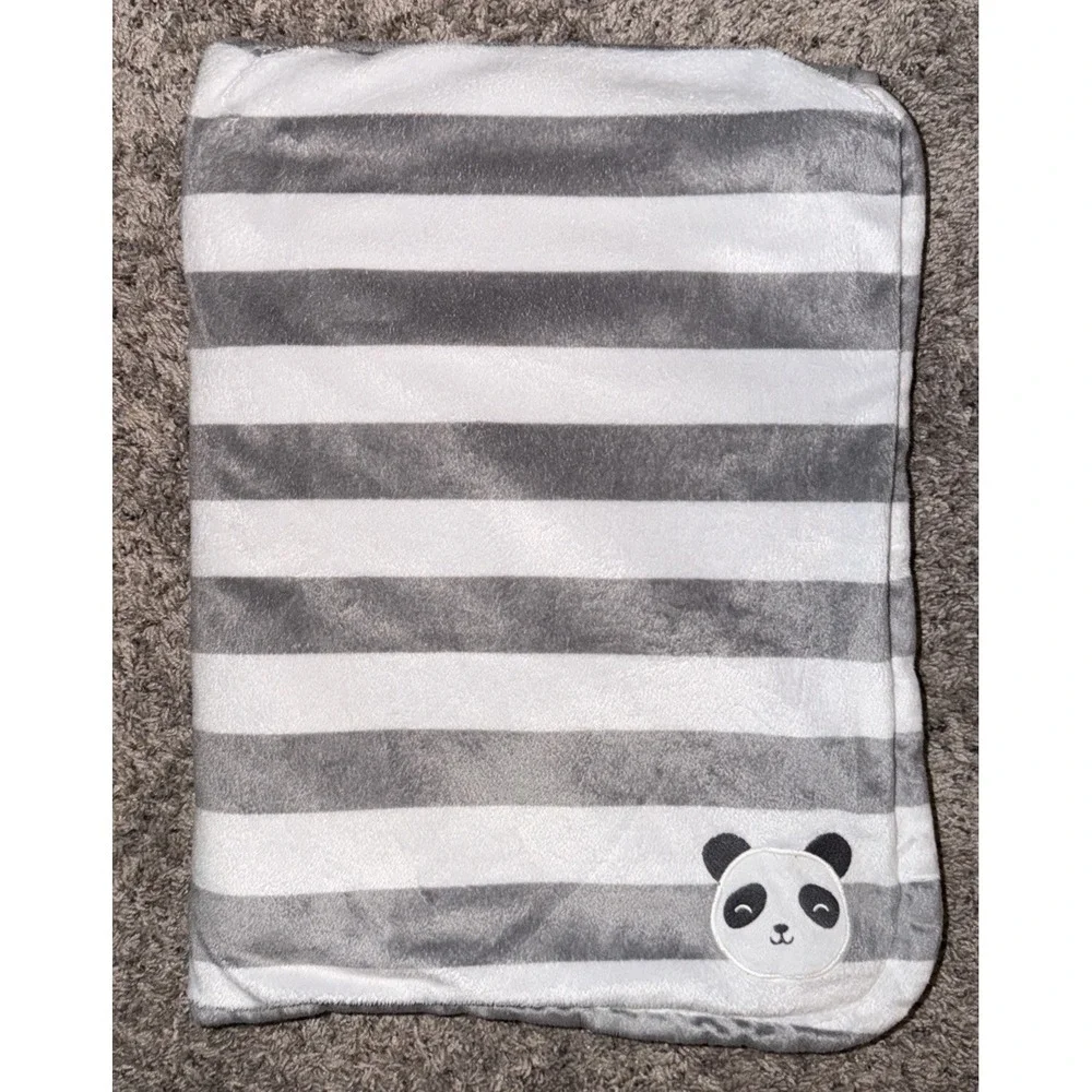 Carter's Baby Blanket Gray White Stripe Soft Lovey Plush Panda 2020